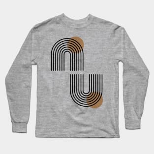 Arches and gold sun minimal black line art on parchment Long Sleeve T-Shirt